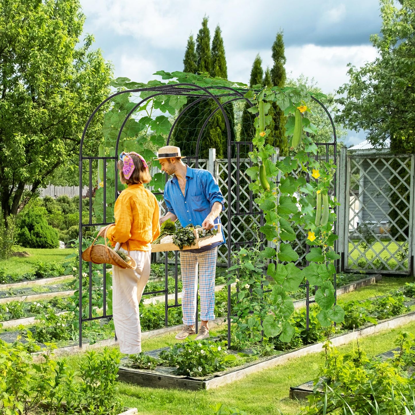 SUNYRISY Garden Arch Trellis, 87" x 59" x 47.2" Large Garden Trellis for Climbing Plants Outdoor, Tall Archway Plant Support Trellis Outdoor for Cucumber Grape Vine Vegetable Flower