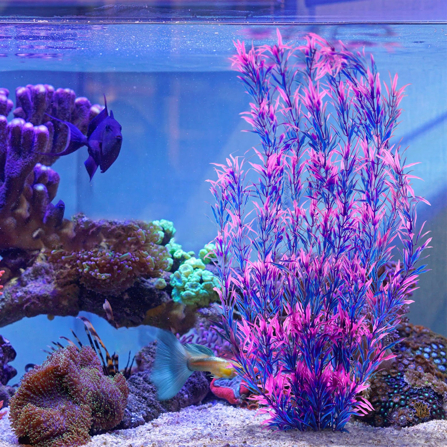 MyLifeUNIT Aquarium Plants, 21 Inches Tall Plastic Fish Tank Plants for Fish Tank Decorations and Aquarium Decor (Purple)
