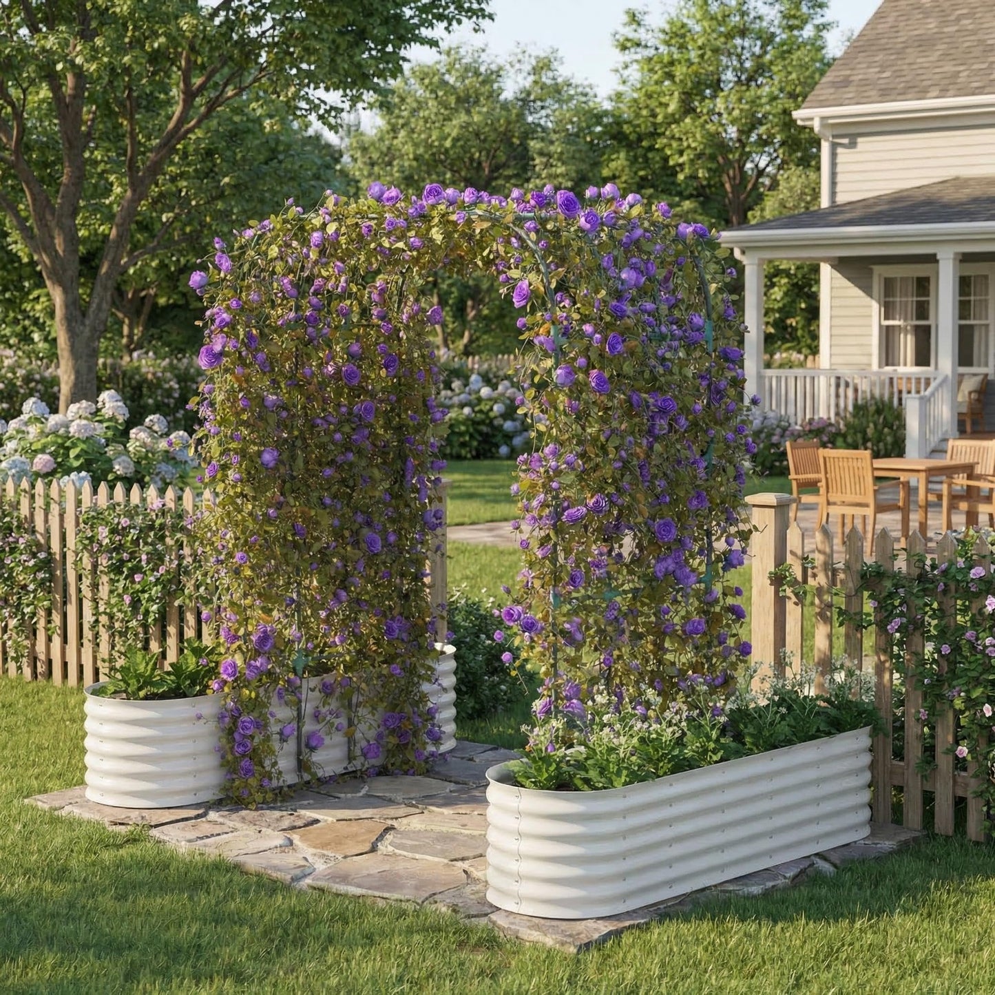 IDEALHOUSE 96" Tall Galvanized Metal Raised Garden Bed with Vertical Arch Trellis, Expandable Outdoor Planter Box for Climbing Vegetables & Flowers, Includes Plant Clips and Drainage Netting, Beige
