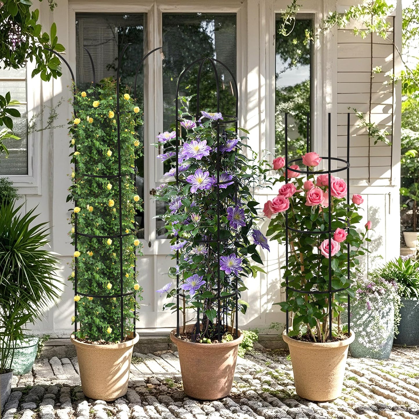 Wellsign 100% Metal Obelisk Trellis for Climbing Plants Outdoor Garden Tower Trellis 6.6ft, Plant Support with Garden Twist Tie for Tomato Cucumber Ivy Vines Rose Potted Plant Trellis Indoor 2 Pack
