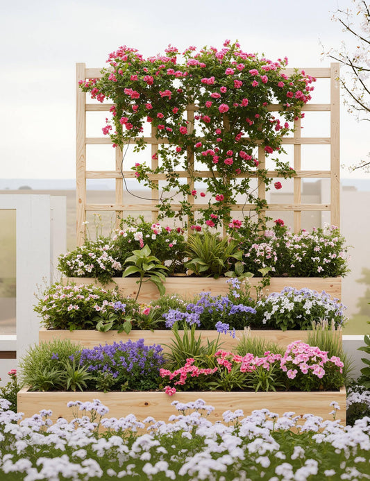 Hipicute Vertical Wooden Garden Planter with Trellis – 3-Tier Raised Bed for Climbing Vines, Fruits, Vegetables & Herbs – Open-Base Design for Better Drainage – Perfect for Patio, Deck, or Backyard