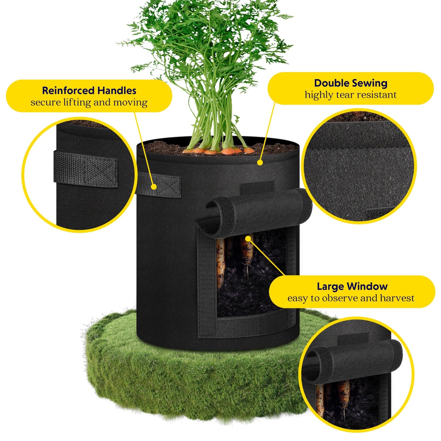 iPower 5 Pack 7 Gallon Potato Grow Bags with Flap, Garden Planting Nonwoven Fabric Pots with Reinforced Handle, Heavy Duty and Aeration Planter Pot for Tomato, Fruits, Vegetables and Flowers, New