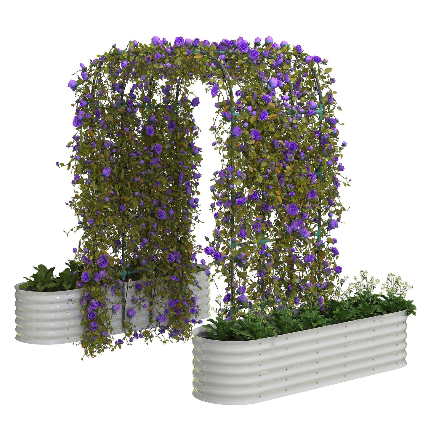 ActiveTrail 96" Tall Galvanized Raised Garden Bed with Vertical Arch Trellis, Expandable Outdoor Planter Box for Climbing Vegetables, Flowers, Herbs - Includes Plant Clips & Drainage Netting