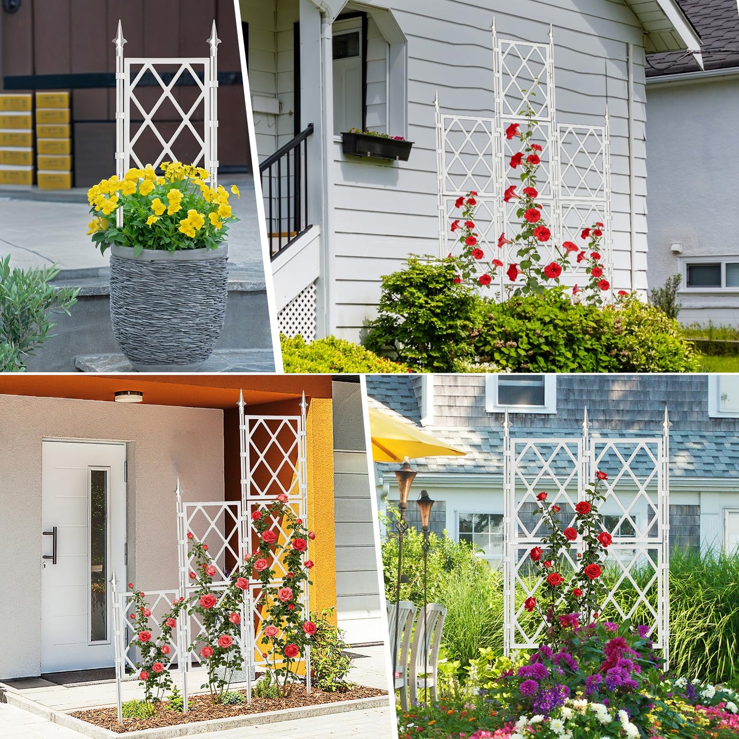 5.25FT Garden Trellis for Climbing Plants Outdoor,White Iron Pipe Support Fence,Metal Wall Lattice Climbing Frame for Potted Plants Indoor for Ivy Vines Vegetable Flower, Patio, Lawn, Yard, Backyard