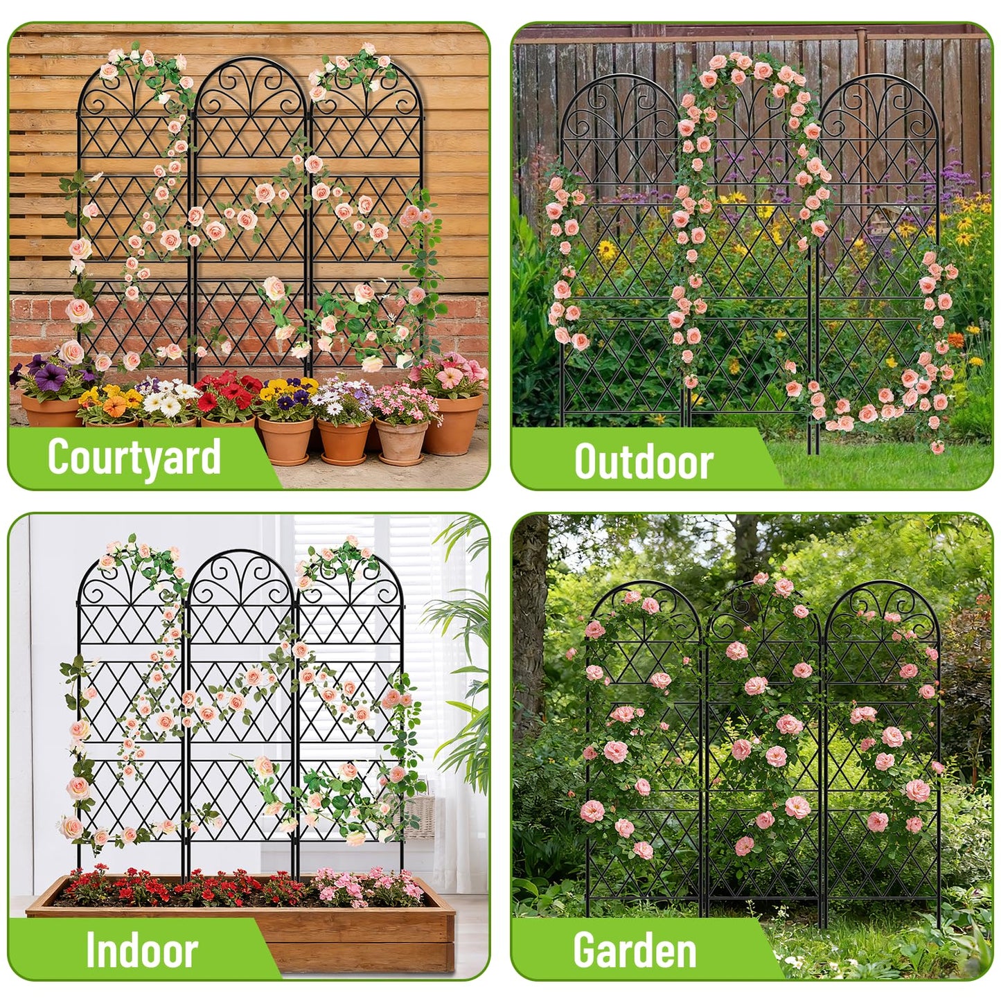 Garden Trellis for Climbing Plants, 3 Pack 38" Wx 64.6" H Rustproof Flower Trellis with Black Coating, Outdoor Climbing Rose Trellis Cucumbers Support for Courtyards Lawns (Diamond-Shaped Grid)