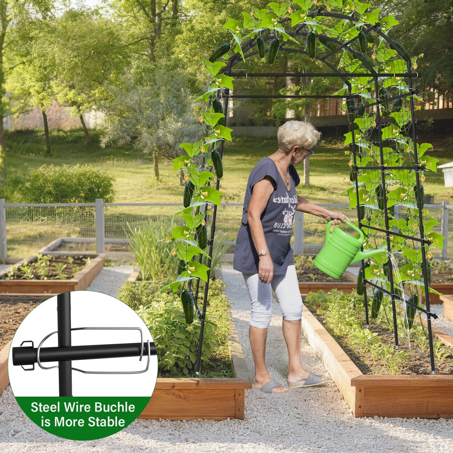 Toriexon Garden Arch Trellis for Climbing Plants, Adjustable Tunnel Trellis 7.4FT Tall & 5.7 FT Depth, Metal Plant Support Garden Trellis Arch for Outdoor Climbing Vine,Vegetable, Fruit, Flower