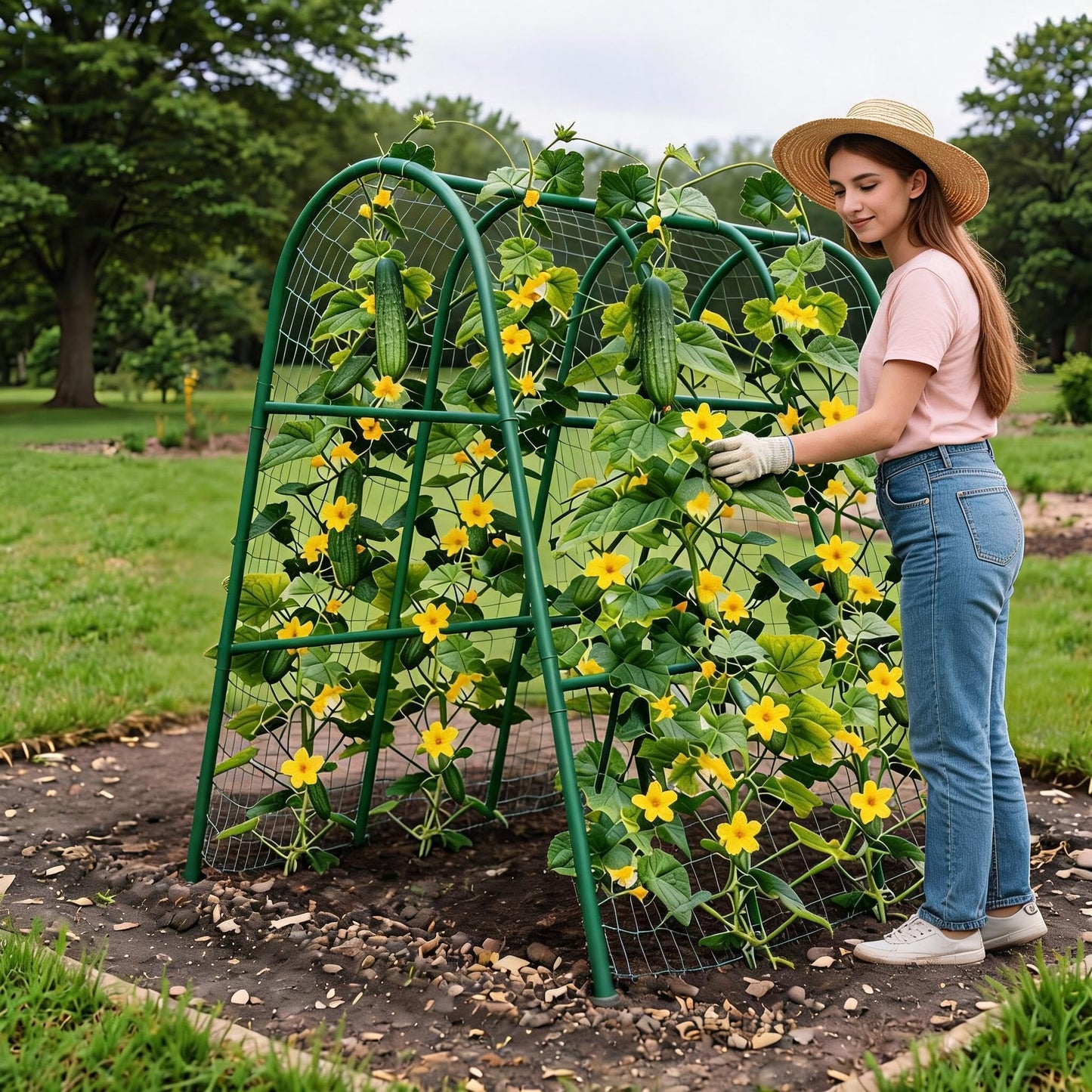 4x5.3FT Garden Arch Trellis for Raised Beds, Heavy Duty Metal u-Shaped Plant Support for Climbing Vegetables, Fruits & Vines, Outdoor Rust-Resistant Vertical Growing Trellis, Green