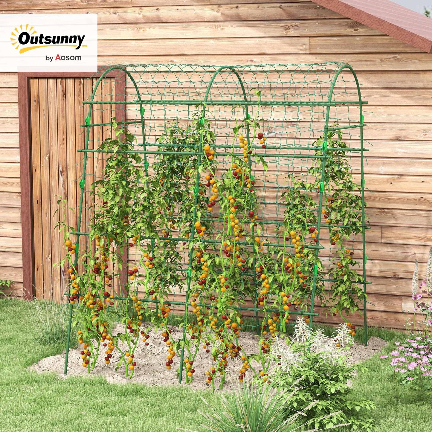 Outsunny Cucumber Trellis, 6.8' Tall Arch Trellis for Climbing Plants Outdoor, A-Frame, with Plastic Coated Steel Frame and Climbing Net, Support Vegetables, Peas, Fruit & Vines, Green