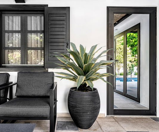 SUNPRAIRIE 32 Inch Tall Large Faux Agave Plant with Two-Tone Sawtooth Edged Leaves; Planted in Black Pot with Real Stone Pebbles. Large Artificial Plants Indoor and Outdoor.