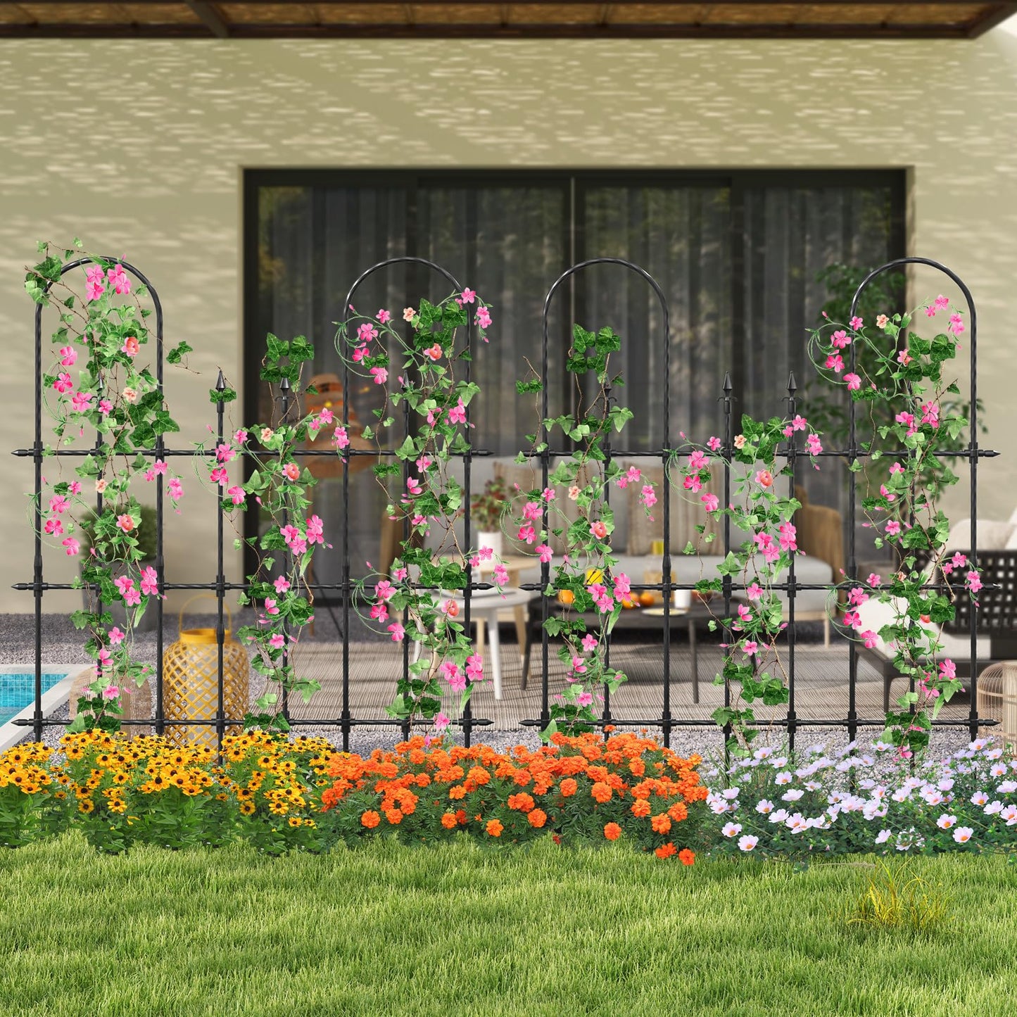 Giantex Outdoor Garden Trellis for for Climbing Plants, 73” Tall Trellis w/Rustproof PE Coated Metal Pipes, Garden Fence for Vine Cucumber Tomato Flower Clematis Roses, Outdoor Patio Lawn Decor