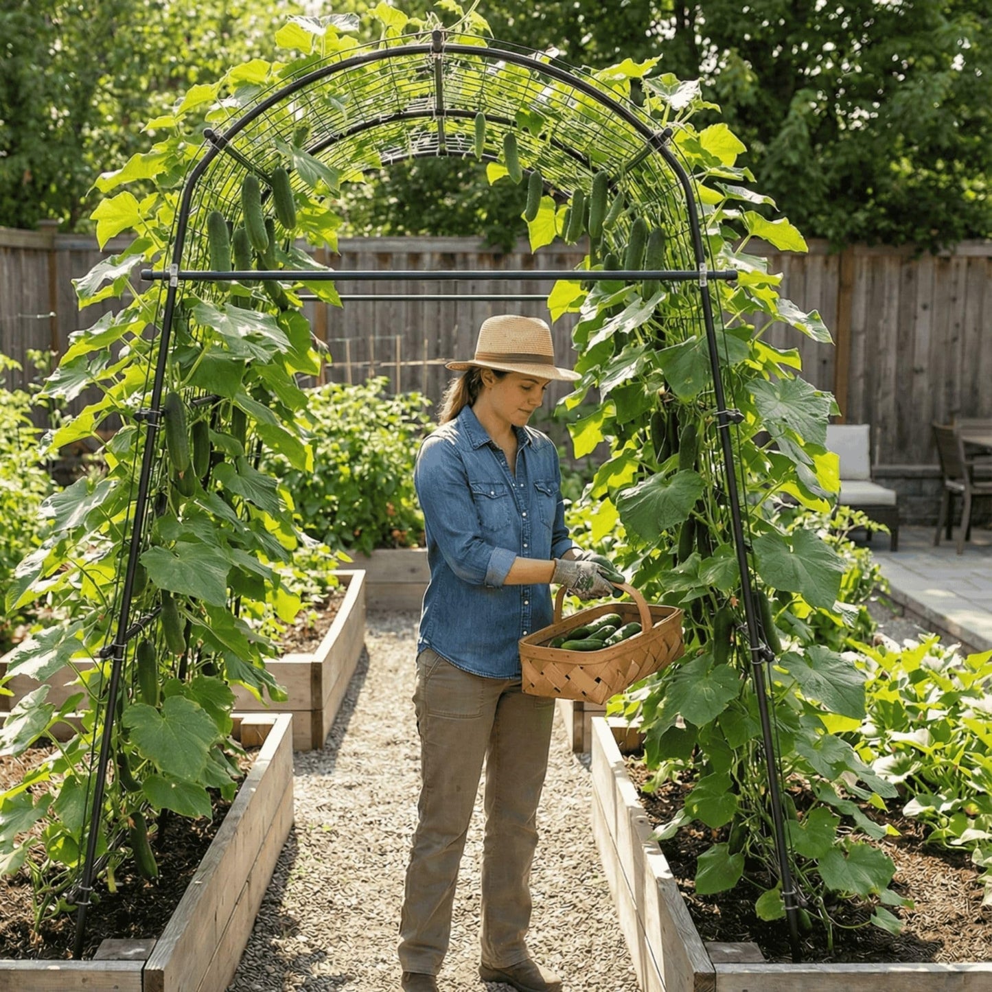 BAXAM 7ft Garden Arch Trellis for Climbing Plants Outdoor-Heavy Duty Metal Cucumber Trellis for Raised Beds- Tall Steel Vegetable Arbor with Strong Bolt Assembly & Outdoor-Ready Stakes