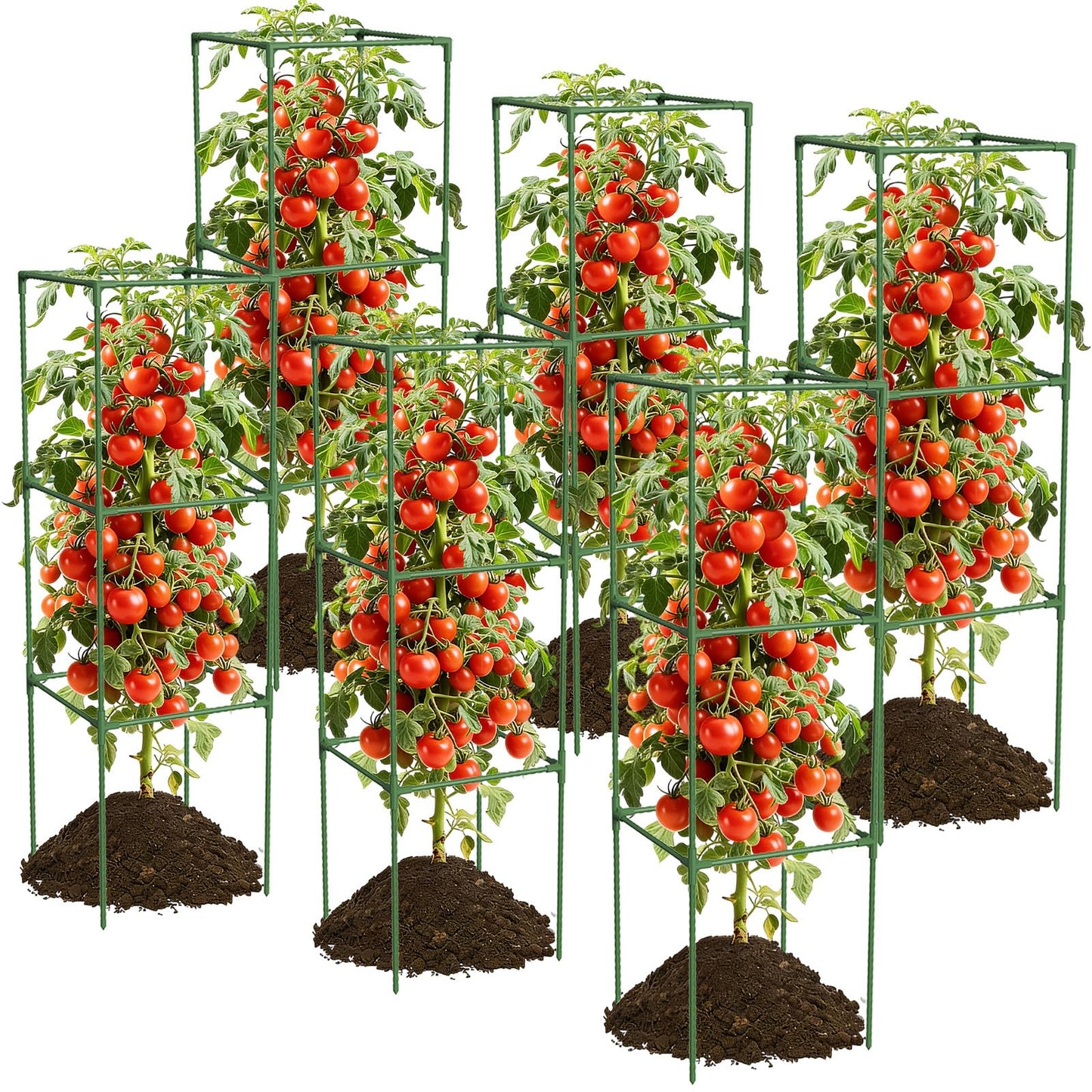 6 Pack Tomato Cages, 48'' Tall Tomato Plant Stakes Support for Raised Garden Bed Tomato, Square Trellis Cages for Garden Climbing Vegetables Flowers Fruits