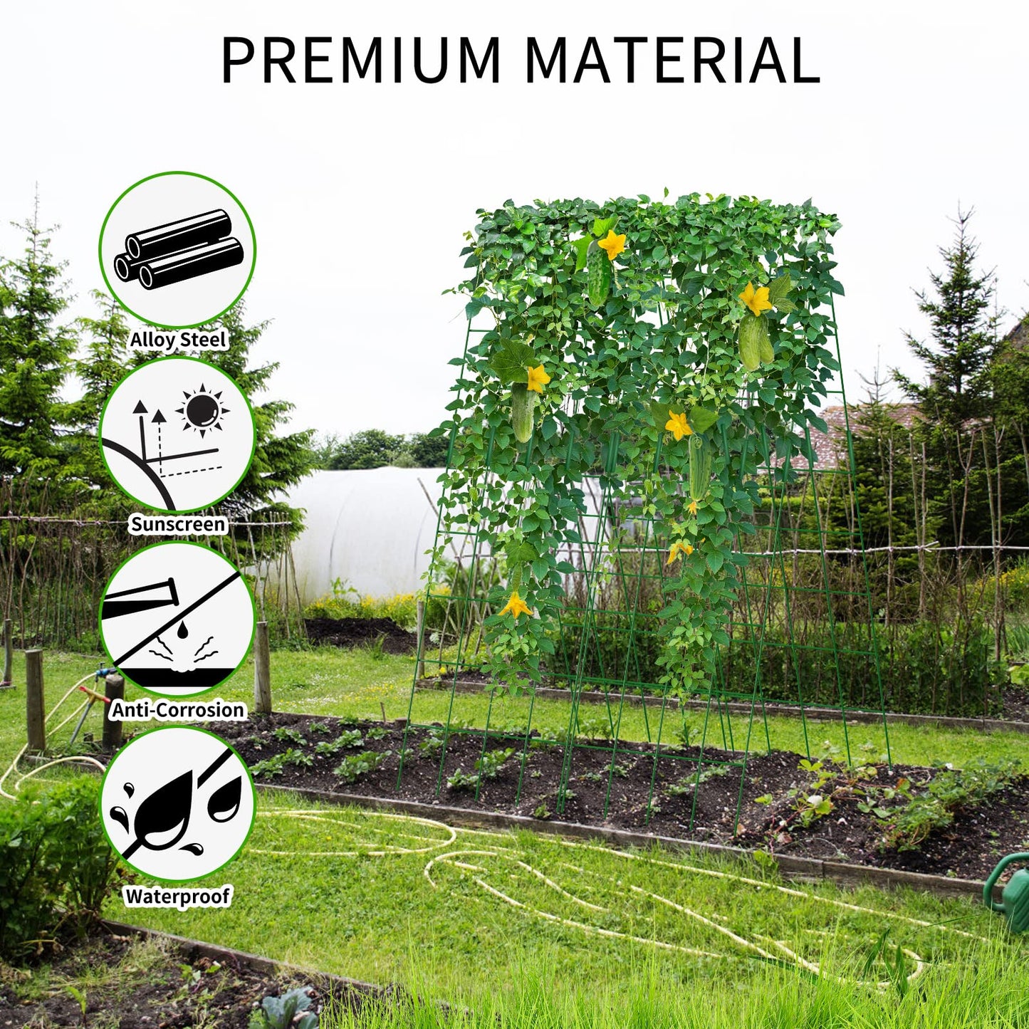 UrGROWA Cucumber Trellis 2 Pack, 59" H Foldable A-Frame Garden Trellis for Raised Bed Garden Grow Support with Plant Support Clips, Twist Ties for Cucumber,Tomato, Climbing Plants and Flowers