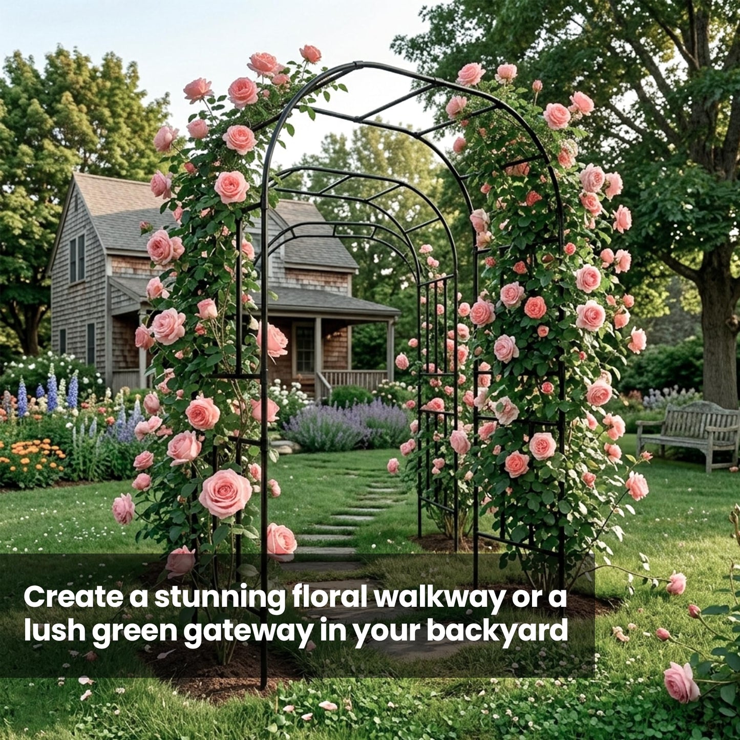 popsea Extra Heavy Duty Garden Arch - 1" Thick Steel Frame (Reinforced) | High Weight-Bearing Metal Arbor for Climbing Plants, Tomatoes & Heavy Vines, 59.1" L x 94.8" H
