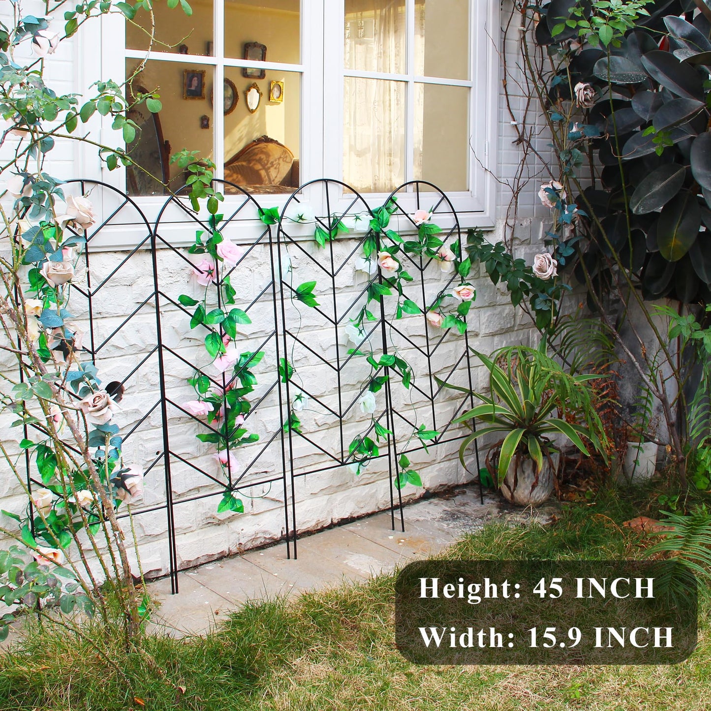SCENDOR 2 Pack Trellis for Climbing Plants Outdoor 45" H x 15.9" W Garden Trellis, Plant Trellis for Climbing Rose Vegetable Flower, Lawn, Backyard, Black Metal Trellis