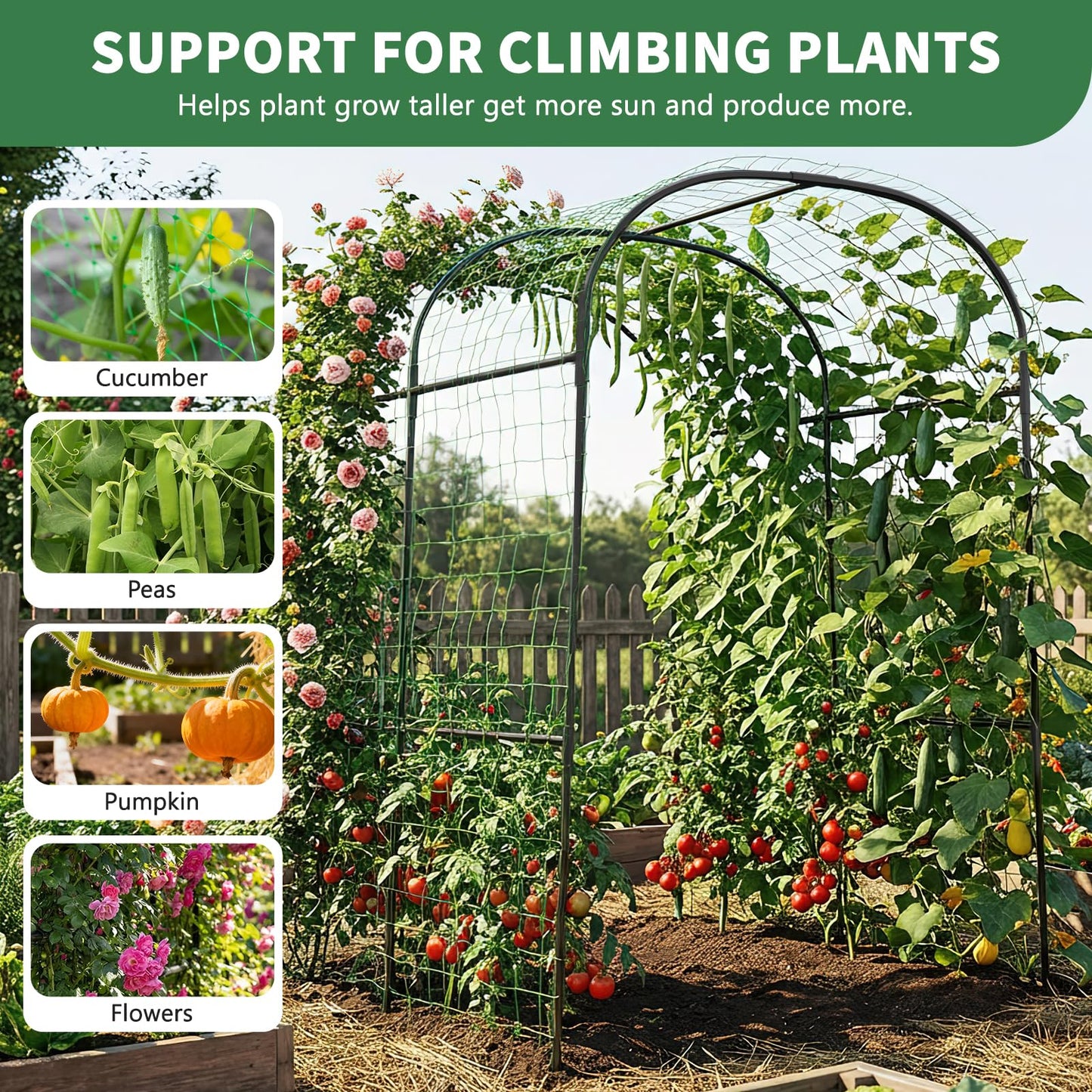 Tall Garden Arch Trellis for Climbing Plants, 83in Tall Metal Plant Support Trellis Archway for Climbing Plant Vegetables Cucumber, Outdoor Yard Lawn Garden Arch Tunnel Trellis