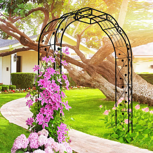 Metal Garden Arch 8.2 FT High x 6.2 FT Wide Garden Arbor Trellis for Outdoor Climbing Plants Support Rose Lawn Tall Large Wedding Archway (Black, XL)