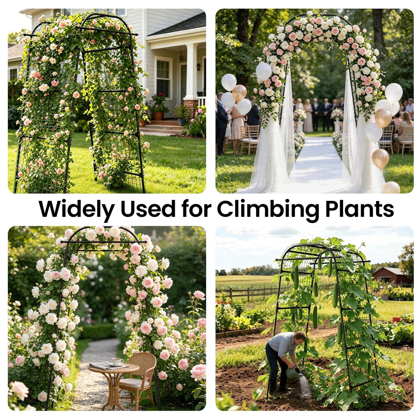 Garden Arch Trellis 83" H x 49" L x 31.5" W Heavy-Duty Plant Support with Nylon Netting & 100 Leaf Ties – Reusable Climbing Trellis for Tomatoes, Cucumbers, Beans & Flowers