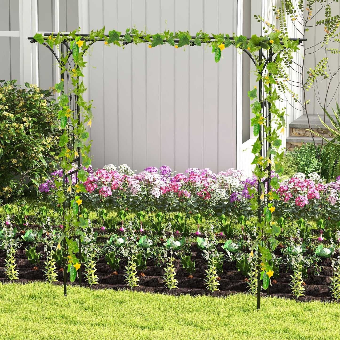 SAFSTAR 81-Inch Garden Arch, Metal Arbor Archway for Climbing Plants, Decorative Lawn Arbor, Heavy-Duty Arch Trellis for Climbing Plants Outdoor Wedding Ceremony Party Backyard