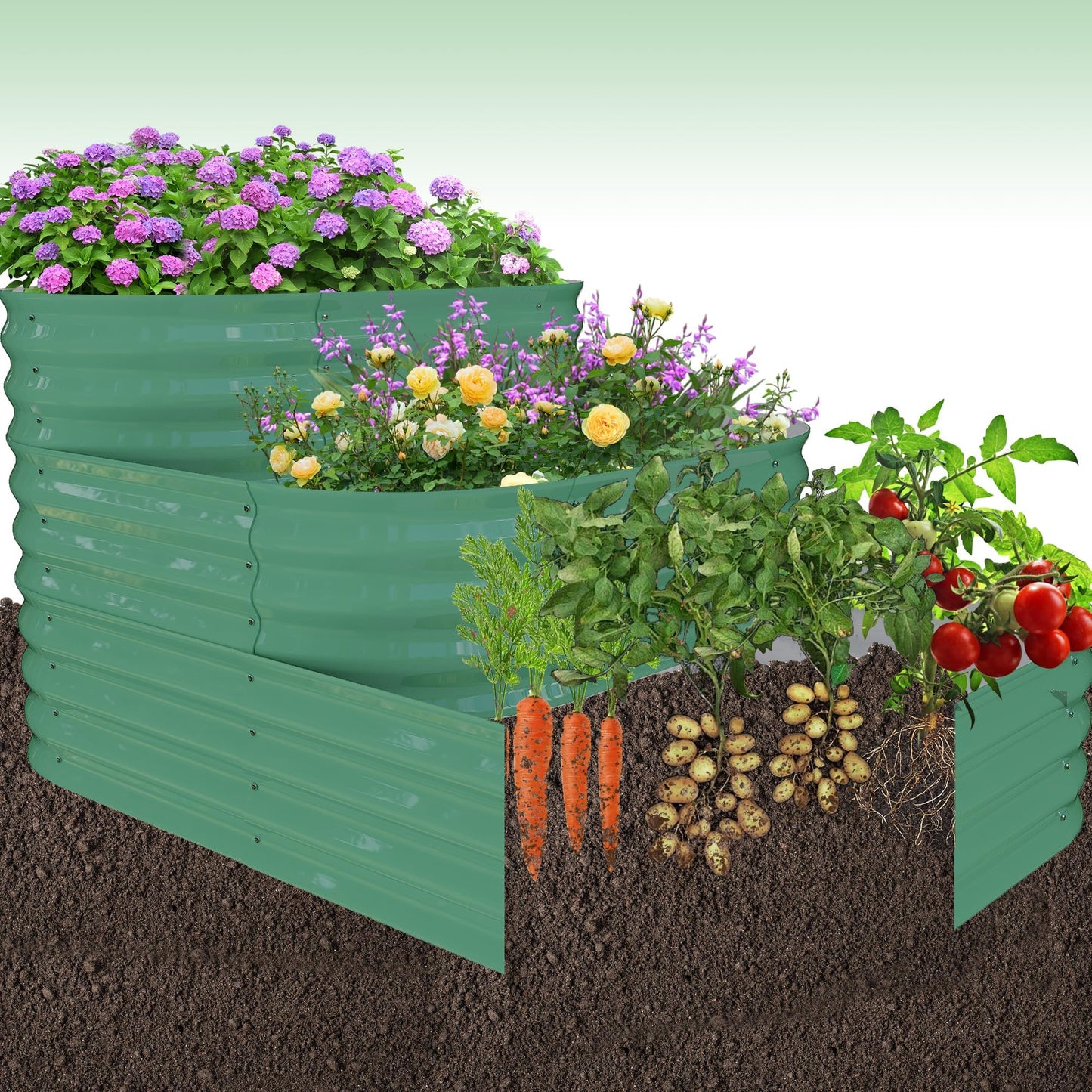 Galvanized Raised Garden Bed Kit – 61x42x31 in Outdoor Planter Box for Vegetables, Herbs & Flowers. Modular 3-In-1 Raised Garden Beds Outdoor with Open Base, Garden Box and Planters for Plants