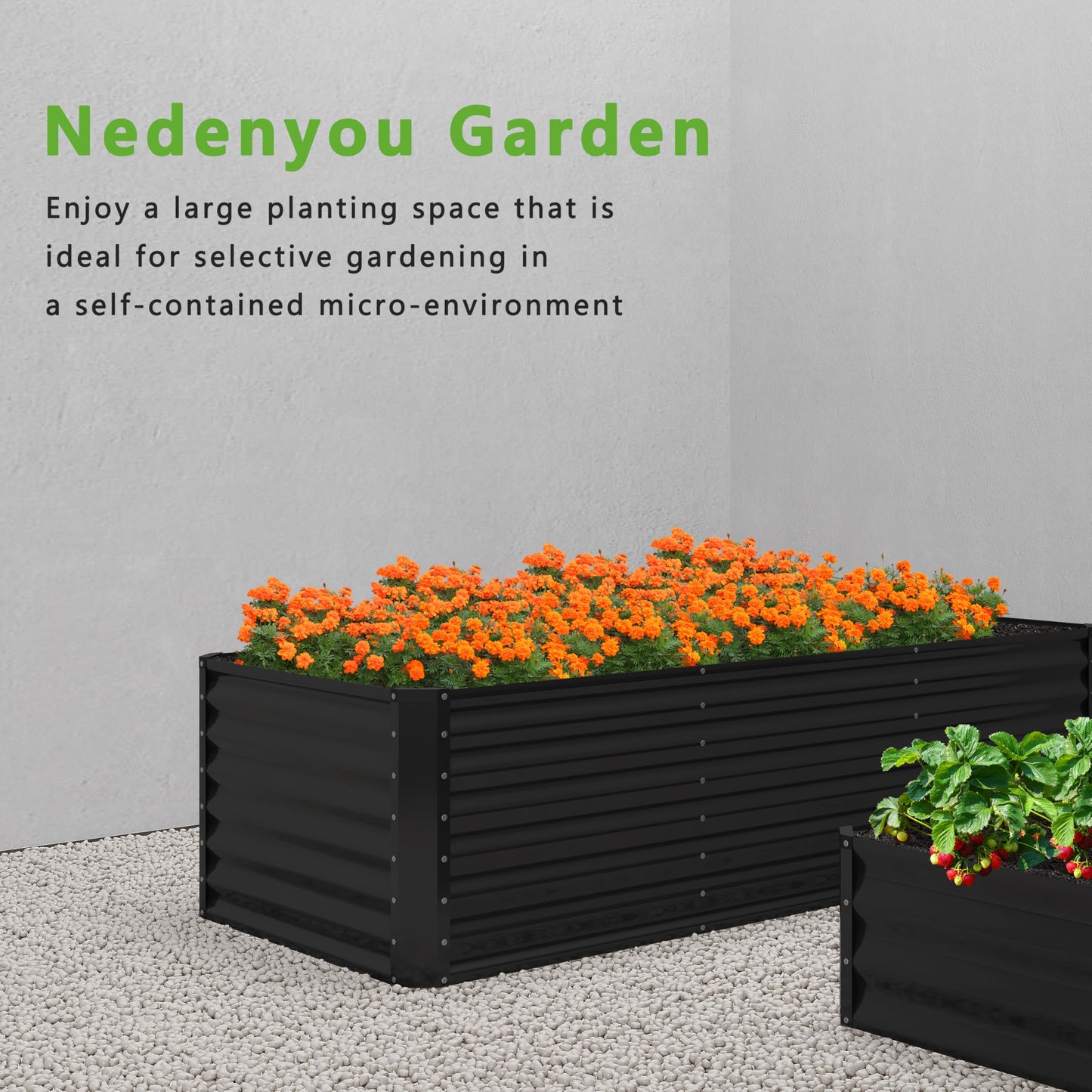 Nedenyou 2PCS 4x2x1FT Galvanized Raised Garden Bed,Planter Raised Beds-Metal Garden Box,Large Plant for Outdoor Planting, Vegetables Bed，Flower,herb-Black