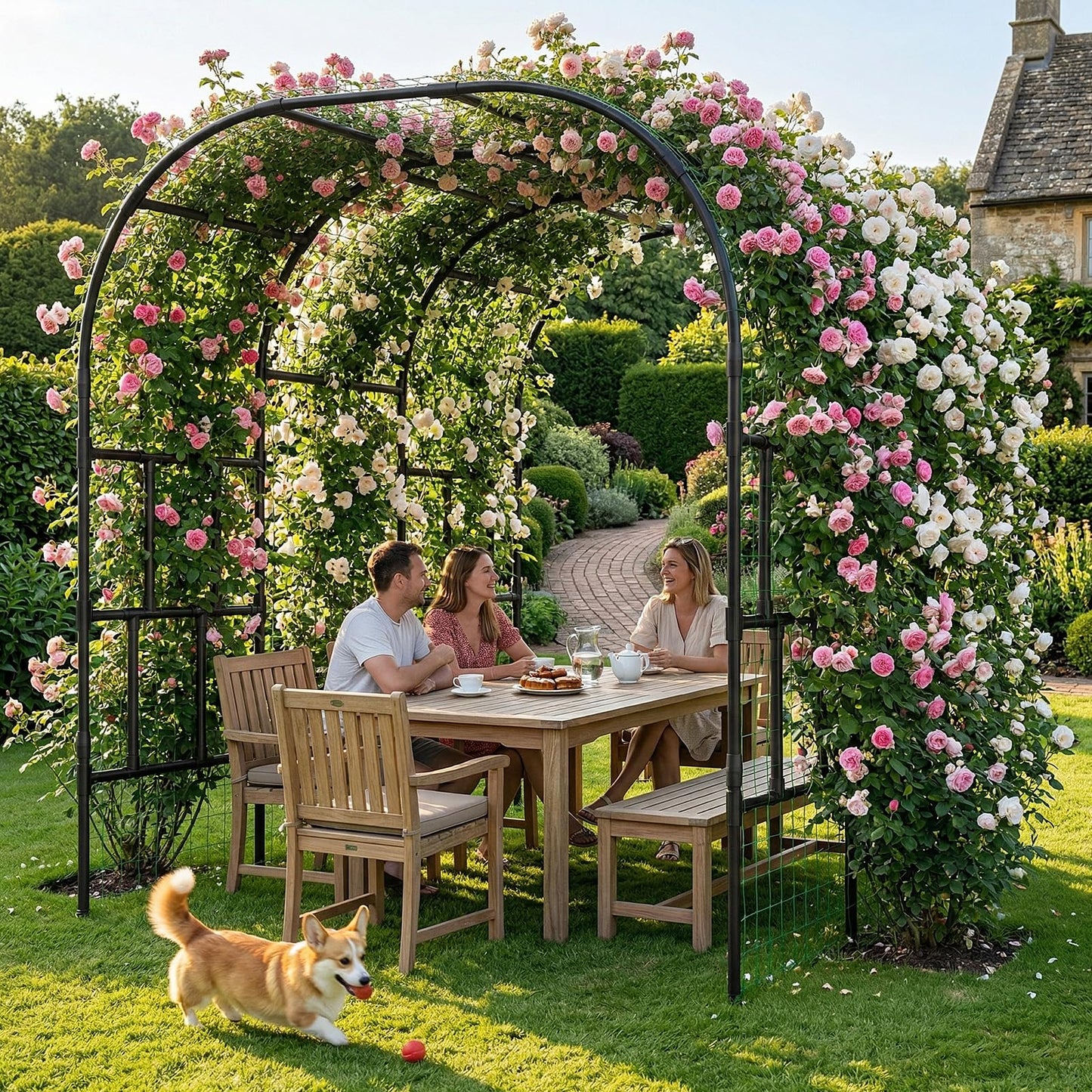 DoCred Garden Arch Trellis, 87in H x 118in L Large Garden Arbor Trellis for Climbing Plants Outdoor Plant Support for Cucumber Grape Vine,Tall Metal Gardens Archway for Lawn Party Ceremony