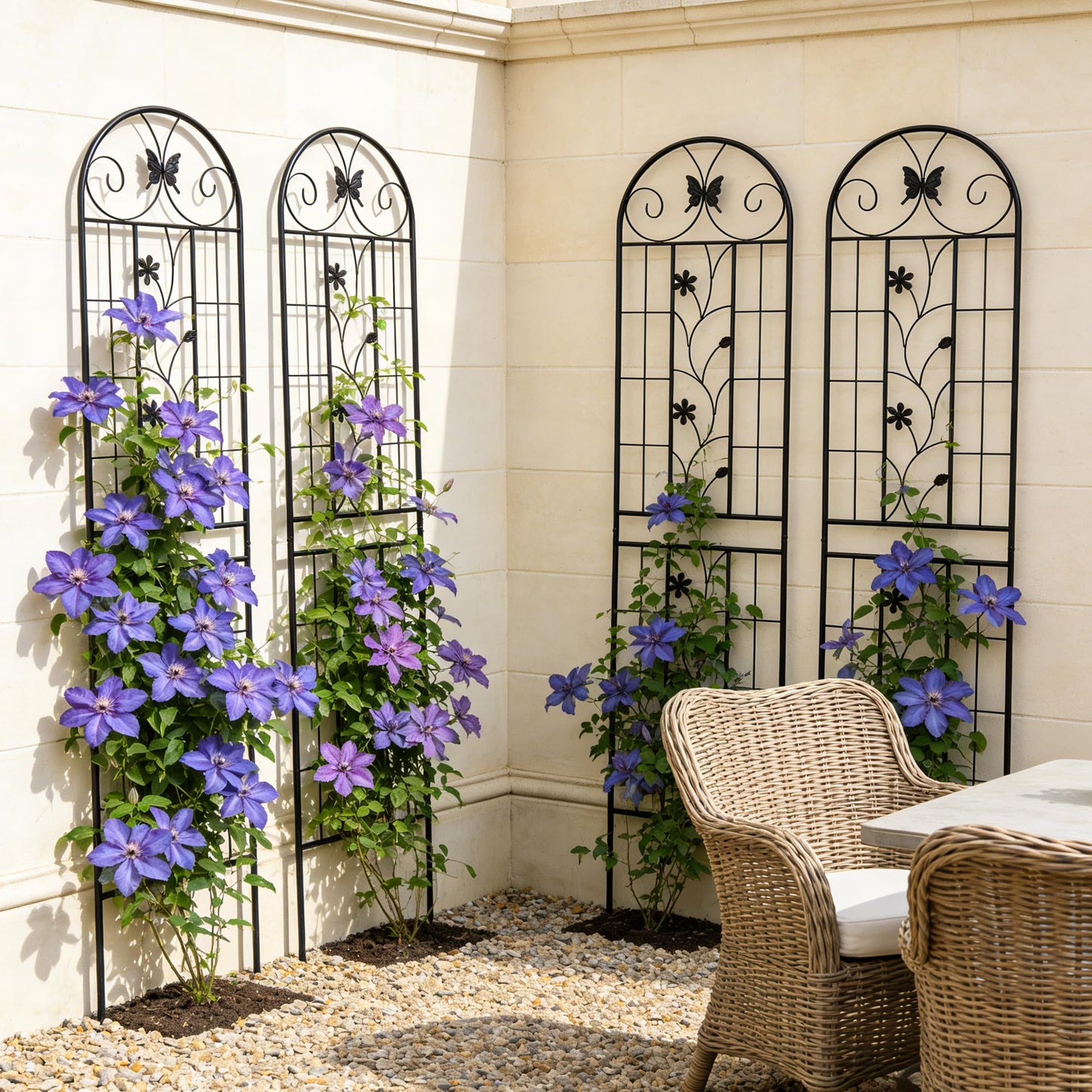 4 Pack Metal Garden Trellis 86.7" x 19.7", Rustproof Plant Support for Climbing Plants, Outdoor Flower Support for Vines Roses Vegetables, Easy Assembly, Black