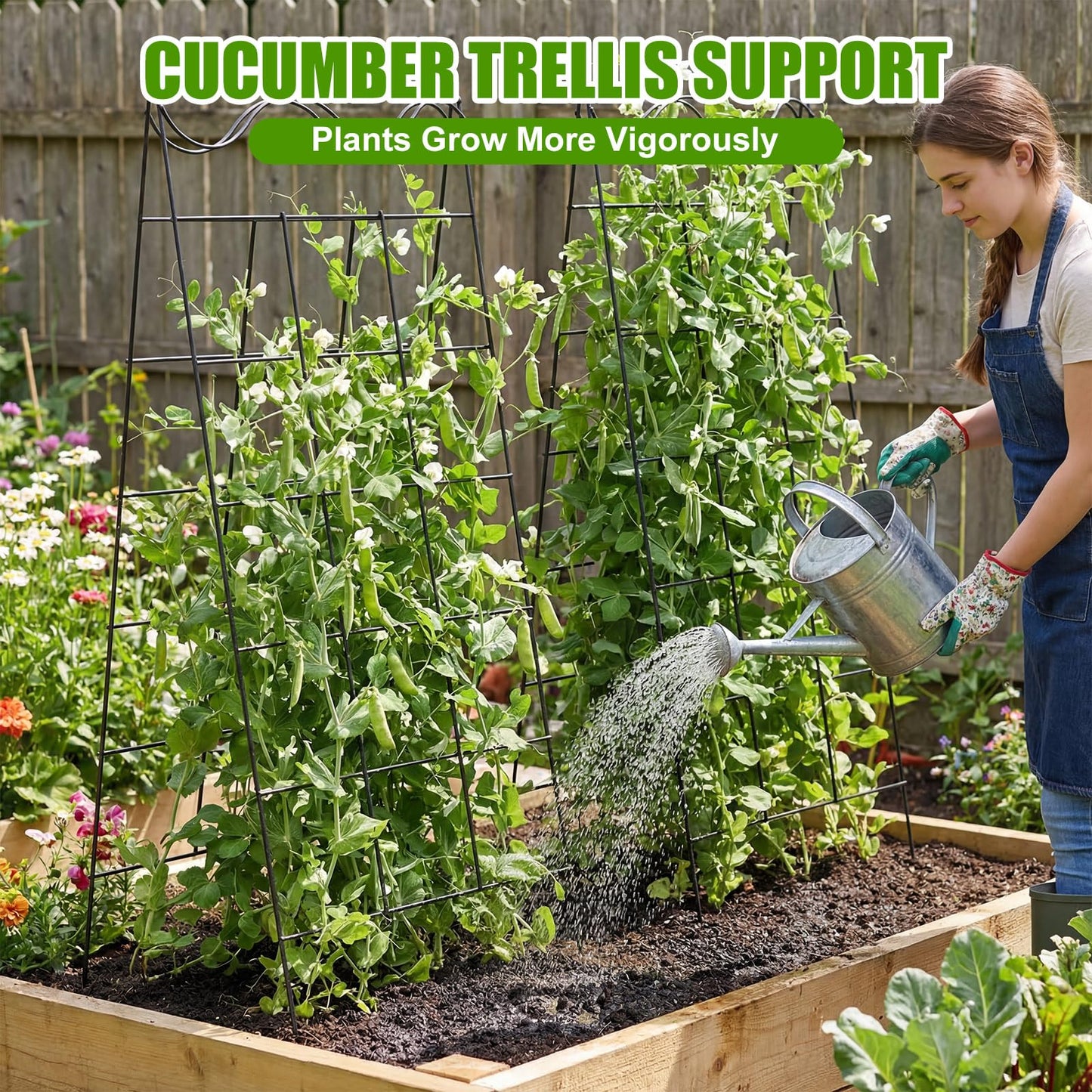 Wesiti 2 Pack A Frame Garden Trellis for Raised Bed, 16.5 x 40 Inch Heavy Duty 5 mm Steel Cucumber Trellis Foldable Climbing Plant Support for Cucumbers Tomatoes Peas Squash Zucchini Vine Vegetables