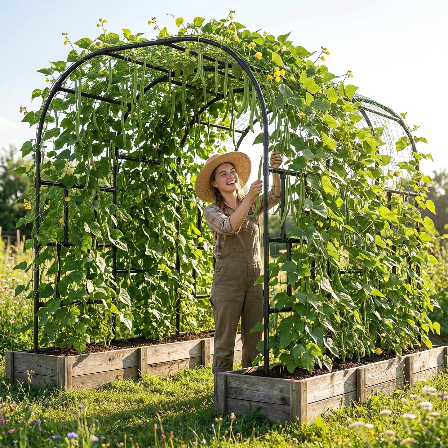 Tall Garden Arch Trellis for Climbing Plants, 87in Tall Metal Plant Support Trellis Archway for Climbing Plant Vegetables Cucumber, Outdoor Yard Lawn Garden Arch Tunnel Trellis