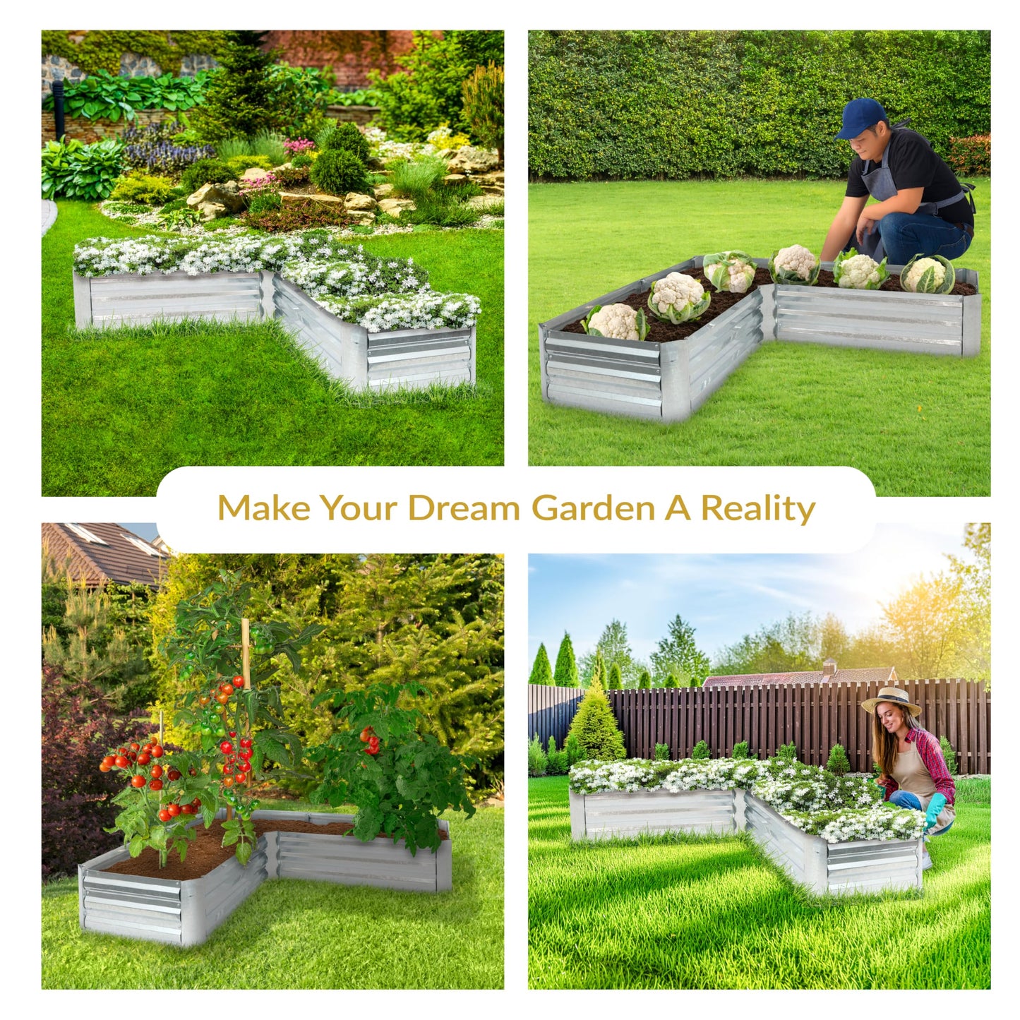 Sunnydaze Galvanized Raised Garden Bed Kit - 5x5x1 ft Outdoor Raised Garden Bed - Metal Planter Box for Vegetables, Flowers, Herbs - Silver - L-Shaped