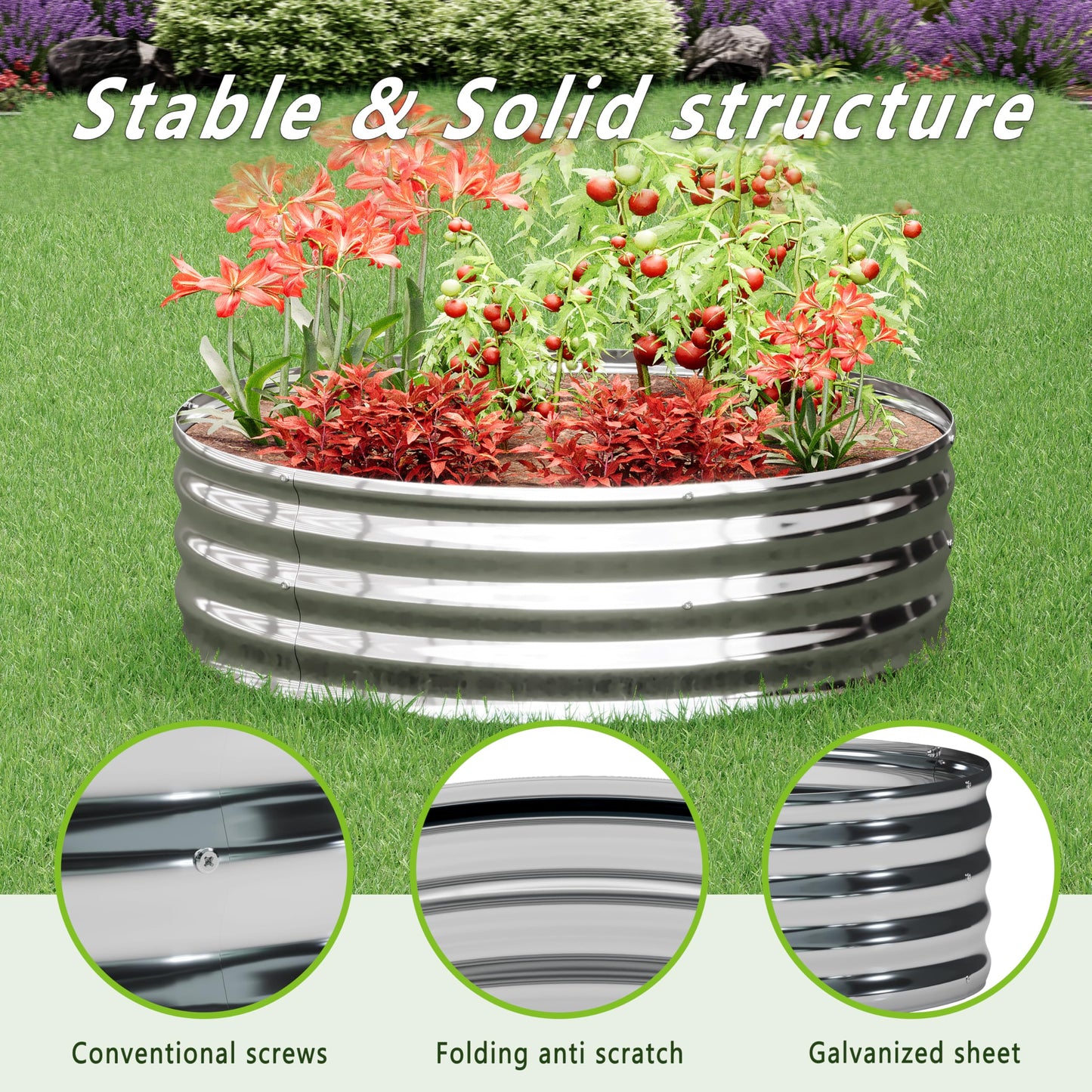 DIIYIV 2Pack 4x4x1ft Galvanized Raised Garden Bed, Planter Raised Garden Beds Outdoor, Round Clearance Raised Garden Beds for Gardening Vegetables