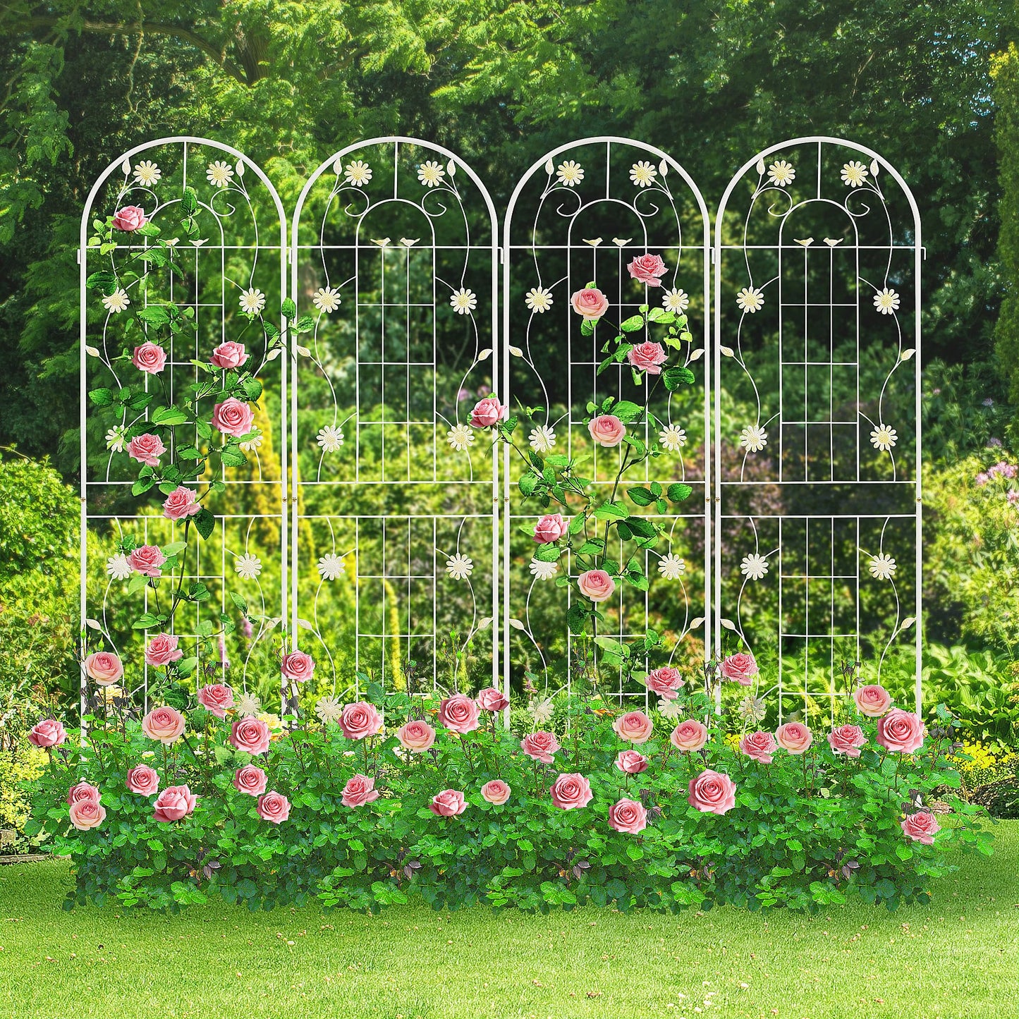 LZRS 4 Pack 71x20in Rustic Iron Arch Decoration Garden Trellis with Black Metal Coating – Perfect for Supporting Climbing Plants Outdoor, Roses, Vines, Flowers, and Vegetables.
