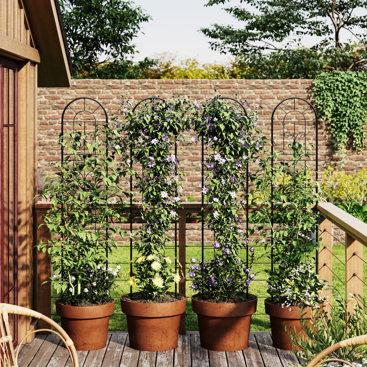 GarveeLife 2 Pack 55x11 in Black Metal Plant Trellis - Sturdy Rustproof Climbing Support for Roses, Vines & Vegetables - Indoor/Outdoor Garden Trellis for Pots, Houseplants & Patio Decor